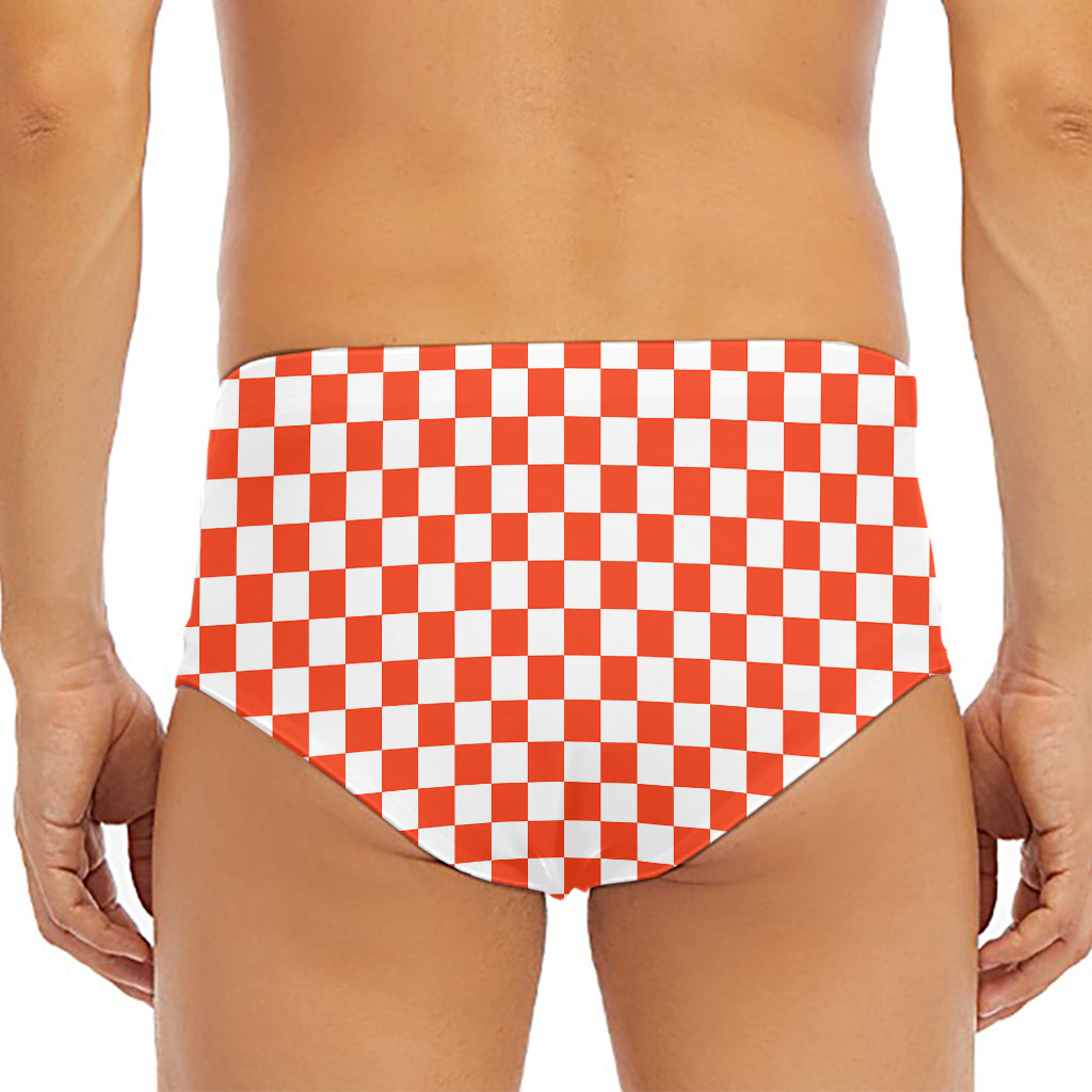 Lava Orange And White Checkered Print Men's Triangle Swim Briefs