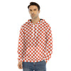 Lava Orange And White Checkered Print Men's Velvet Pullover Hoodie