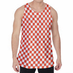 Lava Orange And White Checkered Print Men's Velvet Tank Top