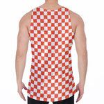 Lava Orange And White Checkered Print Men's Velvet Tank Top