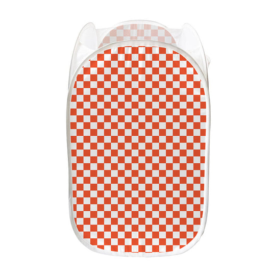 Lava Orange And White Checkered Print Mesh Laundry Hamper