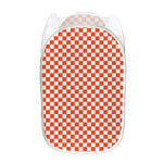 Lava Orange And White Checkered Print Mesh Laundry Hamper