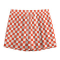 Lava Orange And White Checkered Print Mesh Shorts