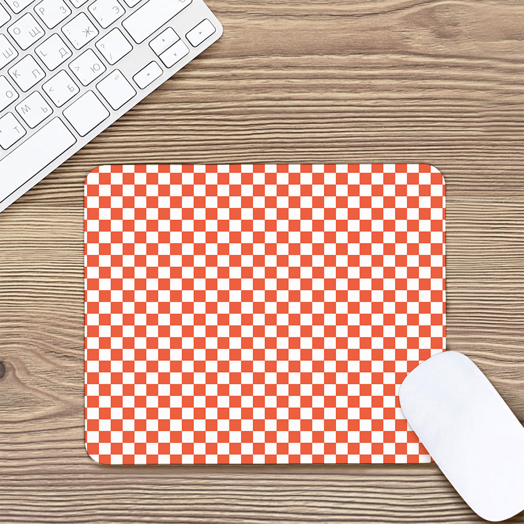 Lava Orange And White Checkered Print Mouse Pad