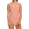 Lava Orange And White Checkered Print One Piece Swimsuit