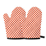 Lava Orange And White Checkered Print Oven Mitts