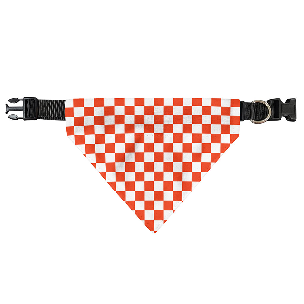 Lava Orange And White Checkered Print Over The Collar Dog Bandana