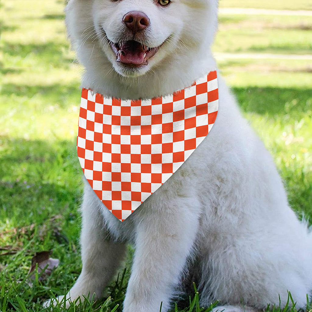 Lava Orange And White Checkered Print Over The Collar Dog Bandana