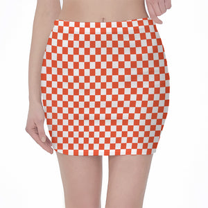 Lava Orange And White Checkered Print Pencil Mini Skirt