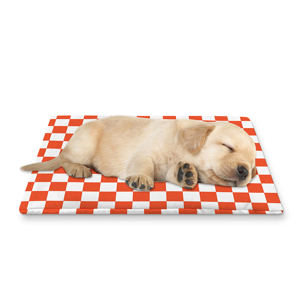 Lava Orange And White Checkered Print Pet Cooling Mat Cover