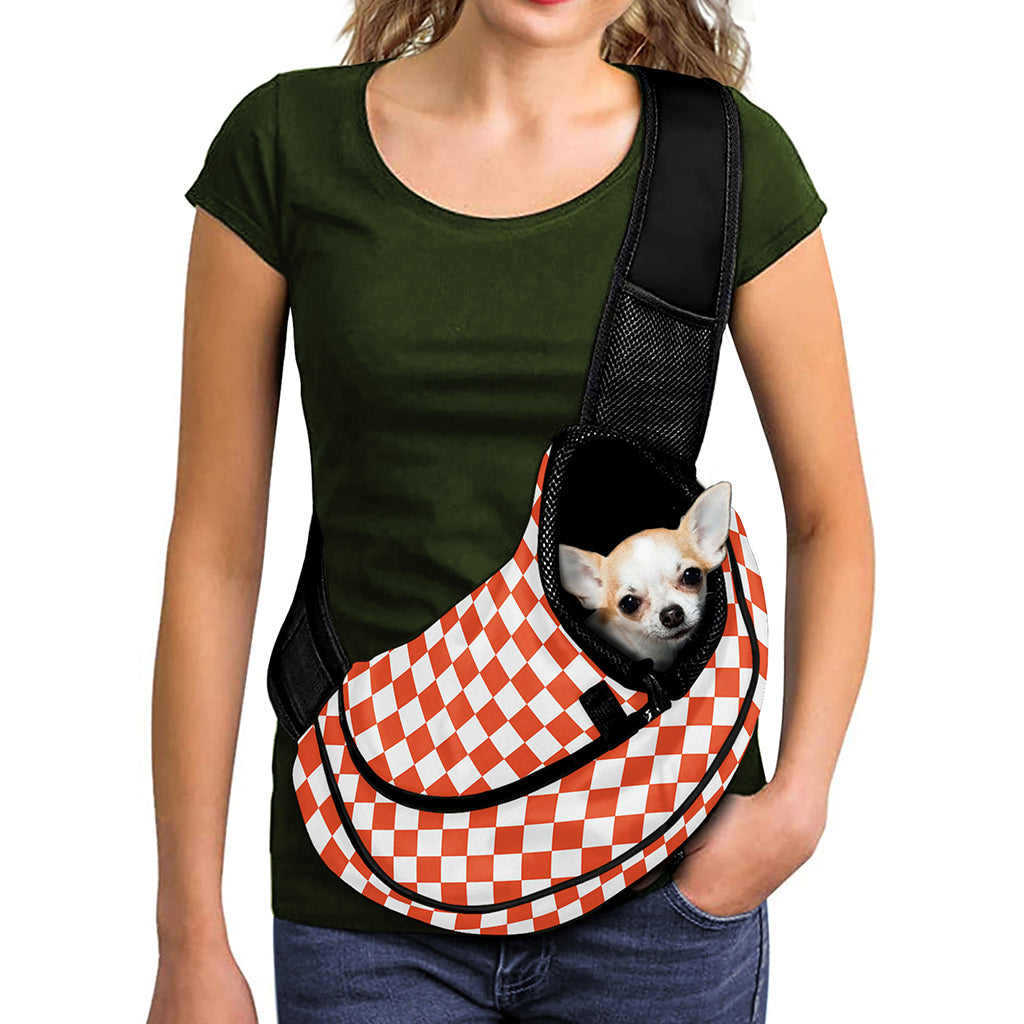 Lava Orange And White Checkered Print Pet Sling Carrier