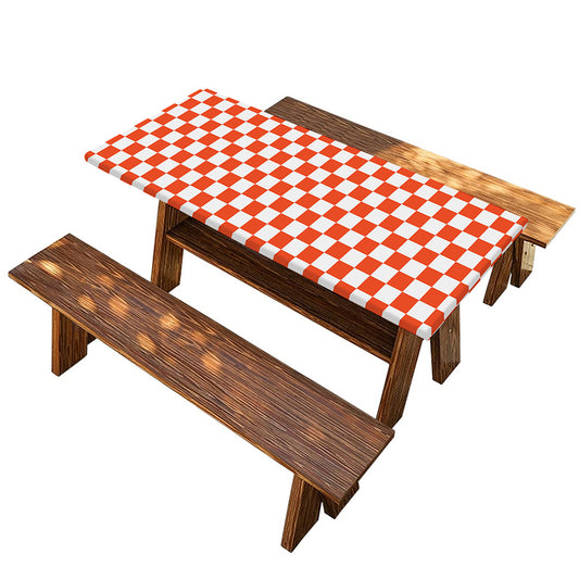 Lava Orange And White Checkered Print Picnic Table Cover