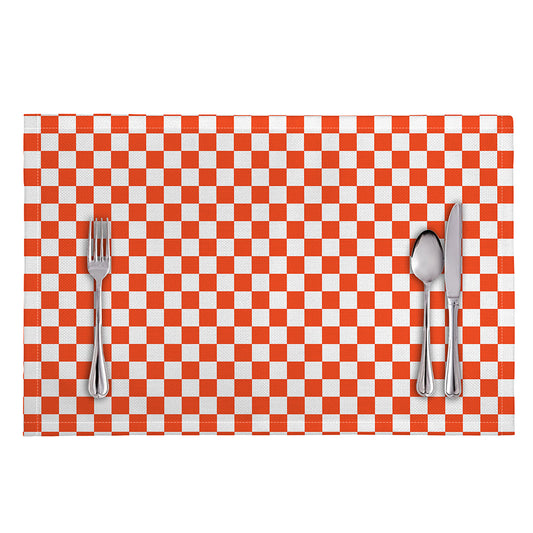 Lava Orange And White Checkered Print Placemat