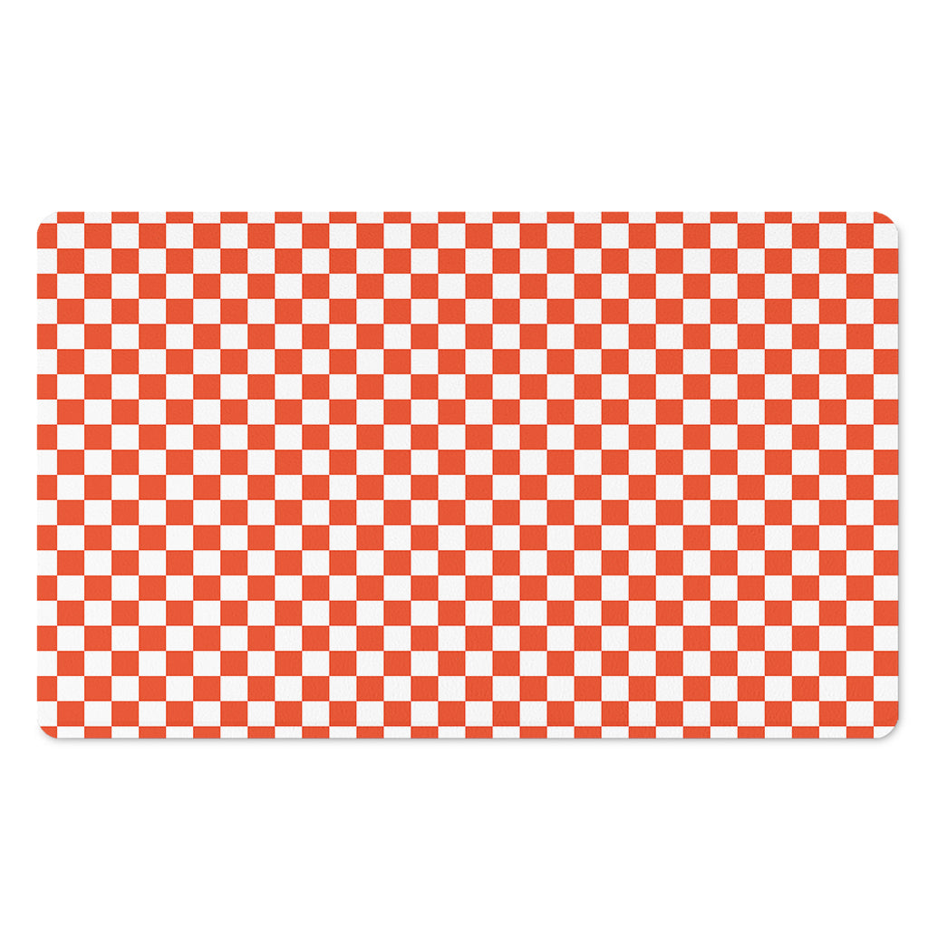 Lava Orange And White Checkered Print Polyester Doormat