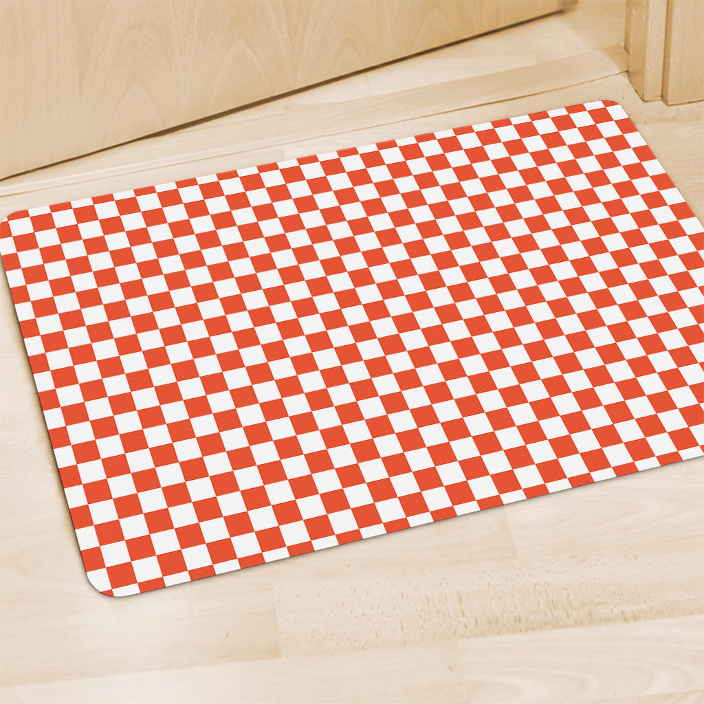 Lava Orange And White Checkered Print Polyester Doormat