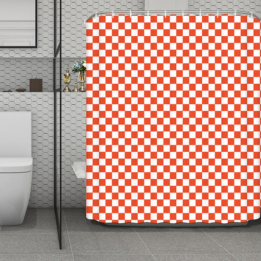 Lava Orange And White Checkered Print Polyester Shower Curtain