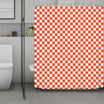 Lava Orange And White Checkered Print Polyester Shower Curtain
