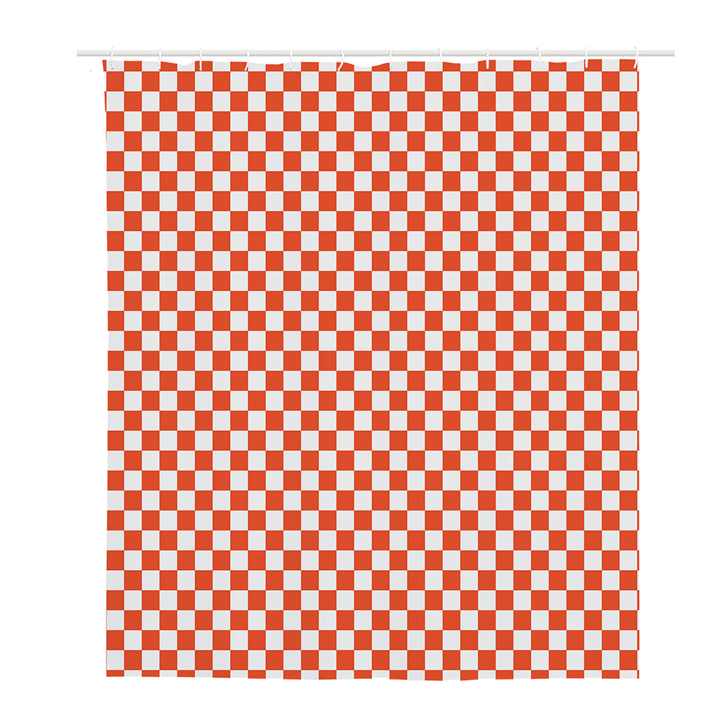 Lava Orange And White Checkered Print Polyester Shower Curtain