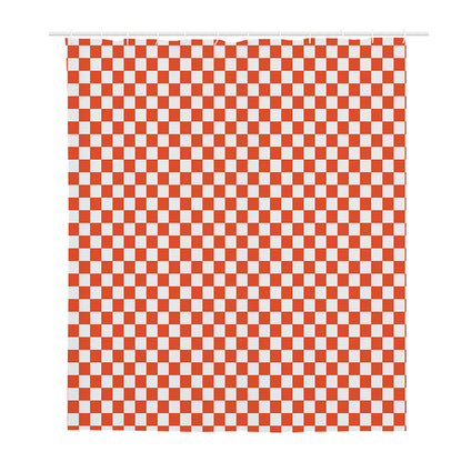 Lava Orange And White Checkered Print Polyester Shower Curtain