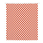 Lava Orange And White Checkered Print Polyester Shower Curtain