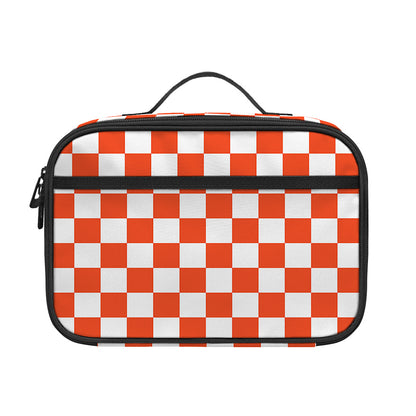 Lava Orange And White Checkered Print Portable Lunch Bag