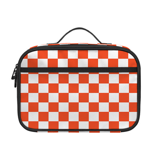 Lava Orange And White Checkered Print Portable Lunch Bag