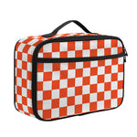 Lava Orange And White Checkered Print Portable Lunch Bag