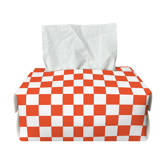 Lava Orange And White Checkered Print Rectangle Tissue Box Cover
