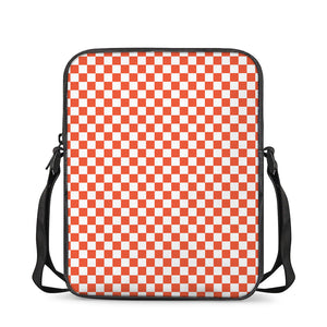 Lava Orange And White Checkered Print Rectangular Crossbody Bag