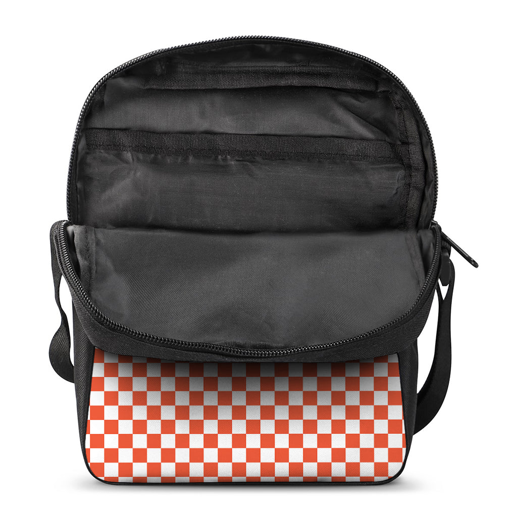 Lava Orange And White Checkered Print Rectangular Crossbody Bag