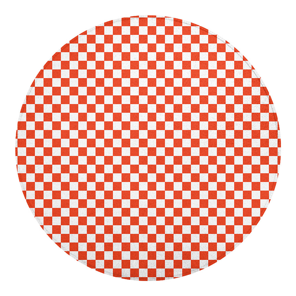 Lava Orange And White Checkered Print Round Blanket