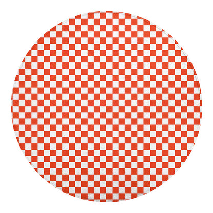 Lava Orange And White Checkered Print Round Blanket