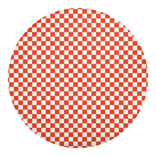 Lava Orange And White Checkered Print Round Blanket