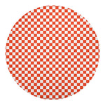 Lava Orange And White Checkered Print Round Blanket