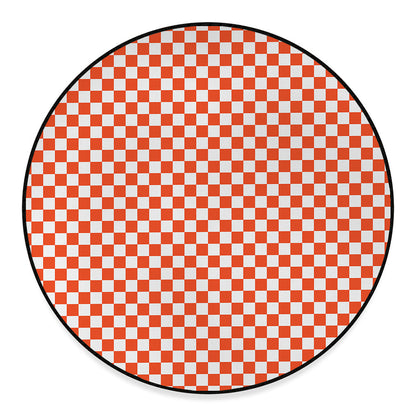 Lava Orange And White Checkered Print Round Floor Mat