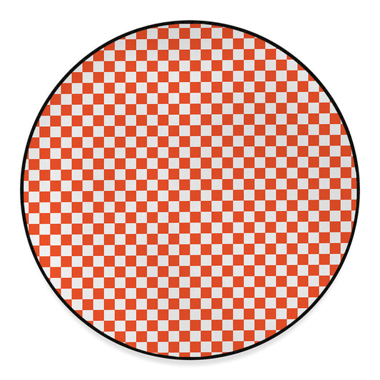 Lava Orange And White Checkered Print Round Floor Mat