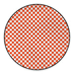 Lava Orange And White Checkered Print Round Floor Mat