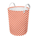 Lava Orange And White Checkered Print Round Laundry Basket
