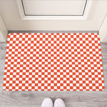 Lava Orange And White Checkered Print Rubber Doormat