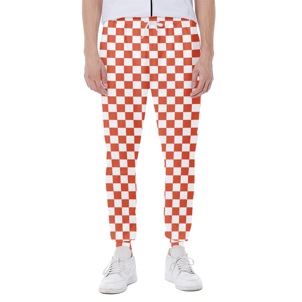 Lava Orange And White Checkered Print Scuba Joggers