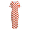 Lava Orange And White Checkered Print Short Sleeve Long Nightdress