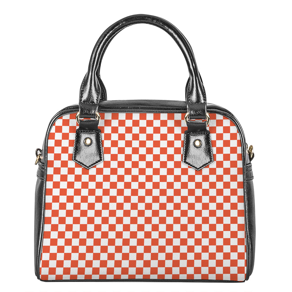 Lava Orange And White Checkered Print Shoulder Handbag