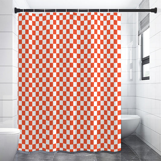 Lava Orange And White Checkered Print Shower Curtain
