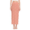 Lava Orange And White Checkered Print Side Slit Maxi Skirt