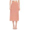 Lava Orange And White Checkered Print Side Slit Midi Skirt