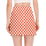 Lava Orange And White Checkered Print Side Slit Mini Skirt