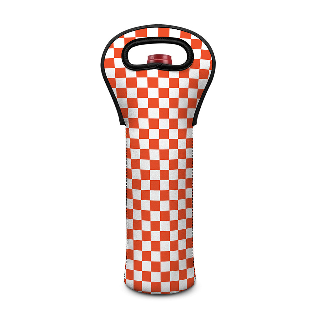 Lava Orange And White Checkered Print Single Neoprene Wine Tote