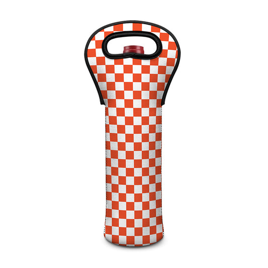 Lava Orange And White Checkered Print Single Neoprene Wine Tote