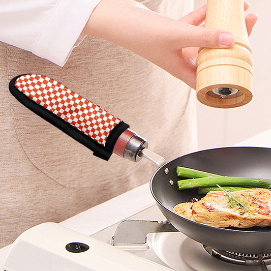 Lava Orange And White Checkered Print Skillet Handle Cover