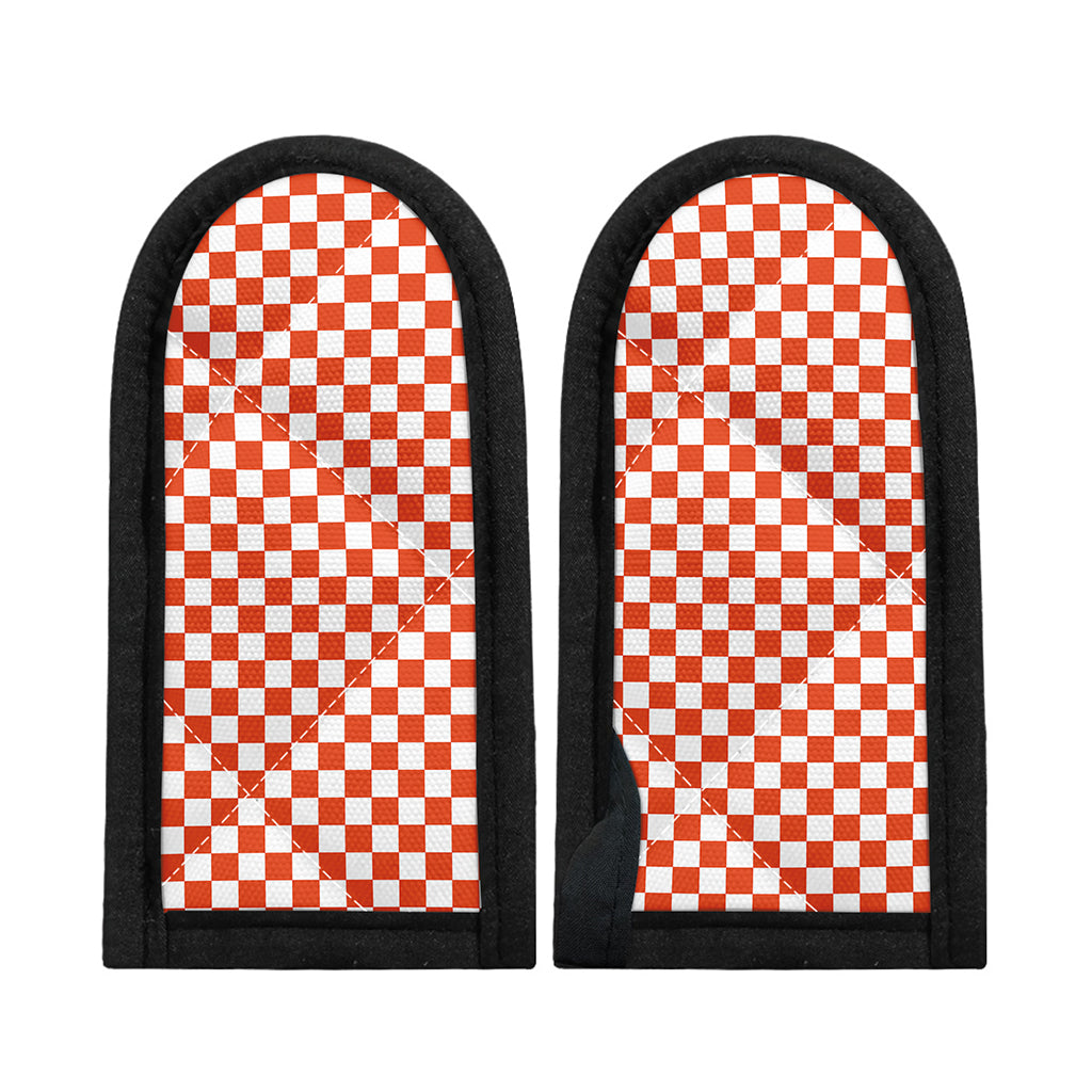 Lava Orange And White Checkered Print Skillet Handle Cover